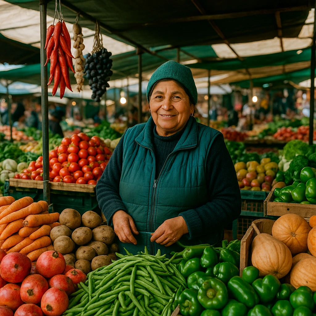 Puesto en feria con productos chilenos